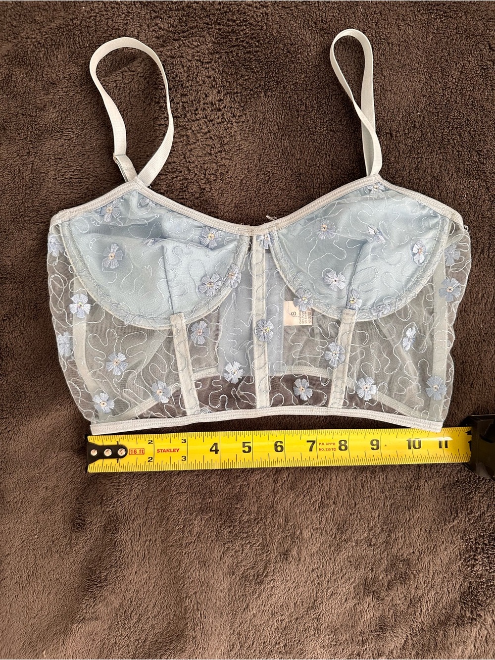 Pale Blue Sheer Floral Longline Bralette